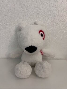 Target Bullseye Dog Plush White Mascot Stuffed Animal Pink Plaid Scarf Toy